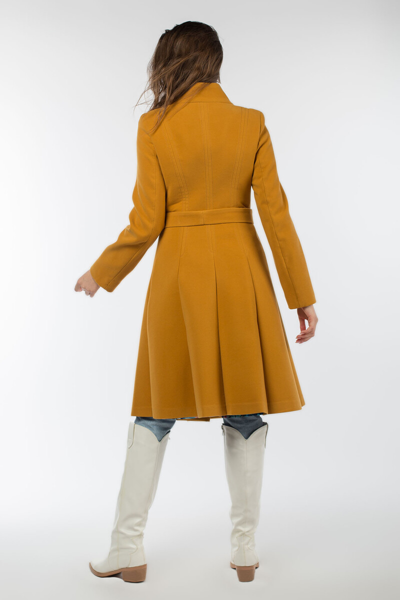 Пальто женское демисезонное (пояс) EL PODIO, размер 44, цвет горчичный 02456277 однобортное - фото 5