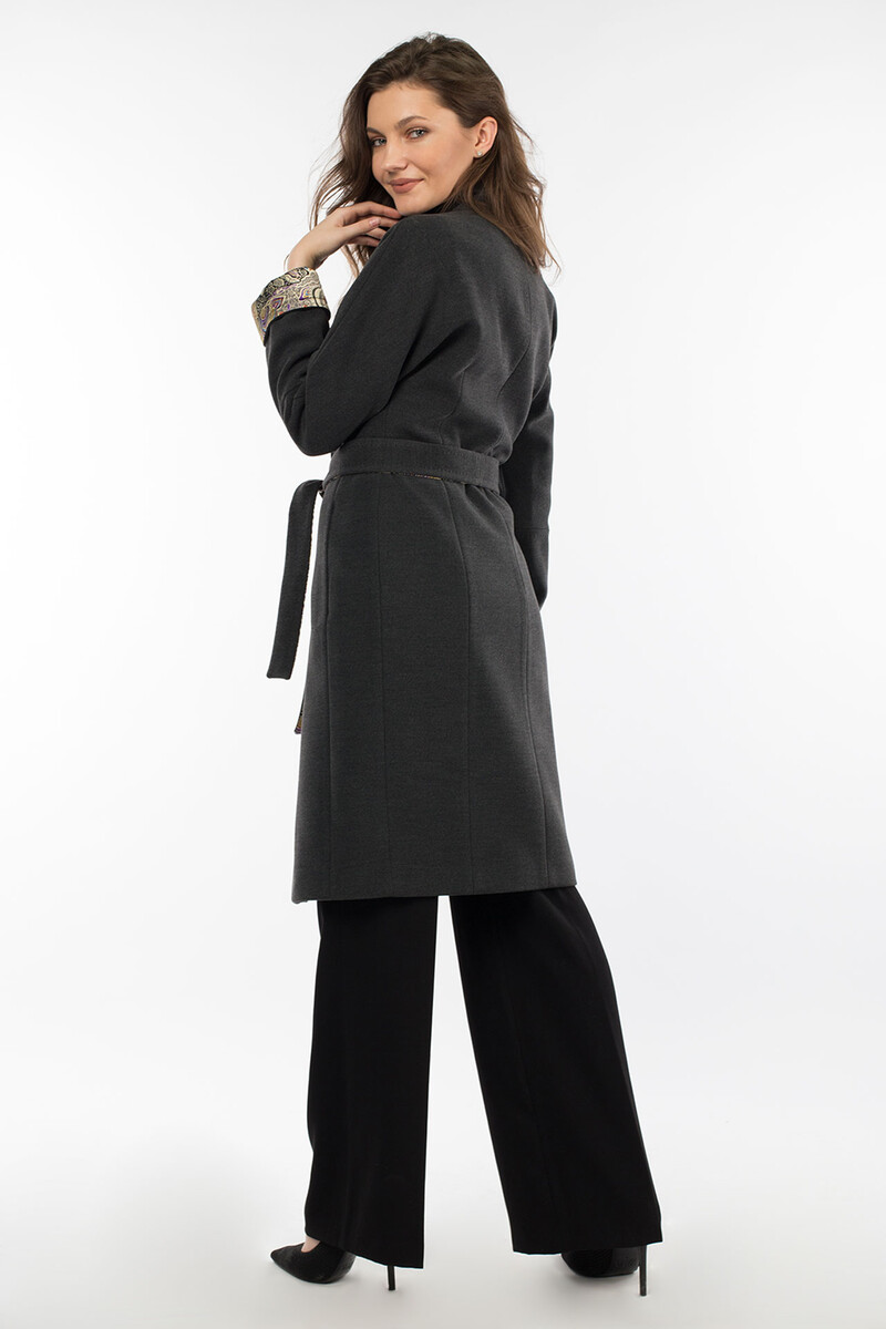 Пальто женское демисезонное (пояс) EL PODIO, размер 44, цвет серый 02456321 однобортное - фото 4