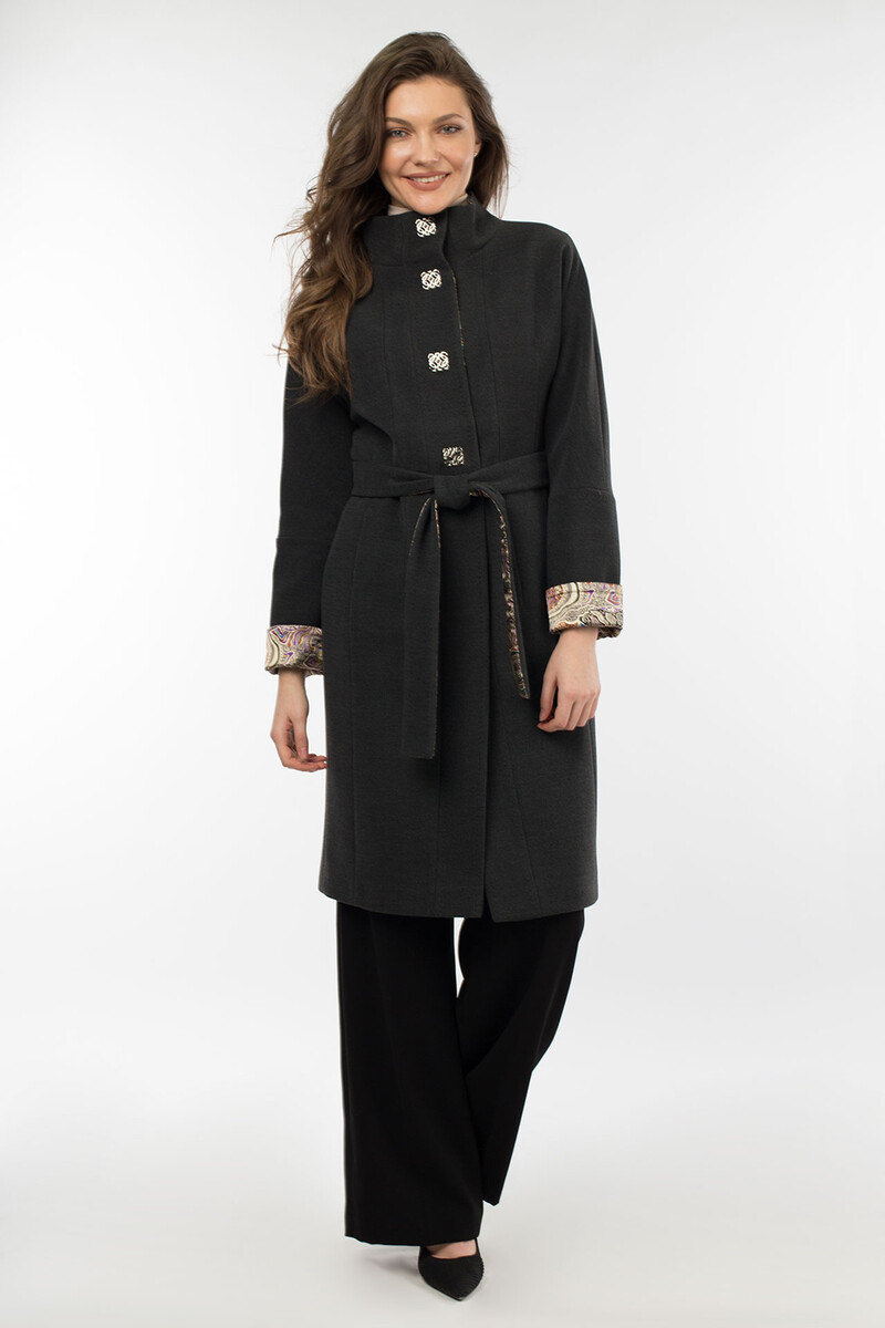 Пальто женское демисезонное (пояс) EL PODIO, размер 44, цвет серый 02456321 однобортное - фото 2