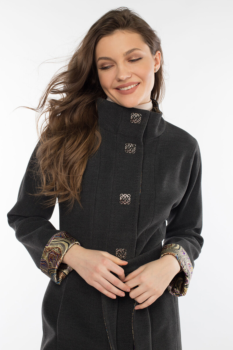 Пальто женское демисезонное (пояс) EL PODIO, размер 44, цвет серый 02456321 однобортное - фото 5