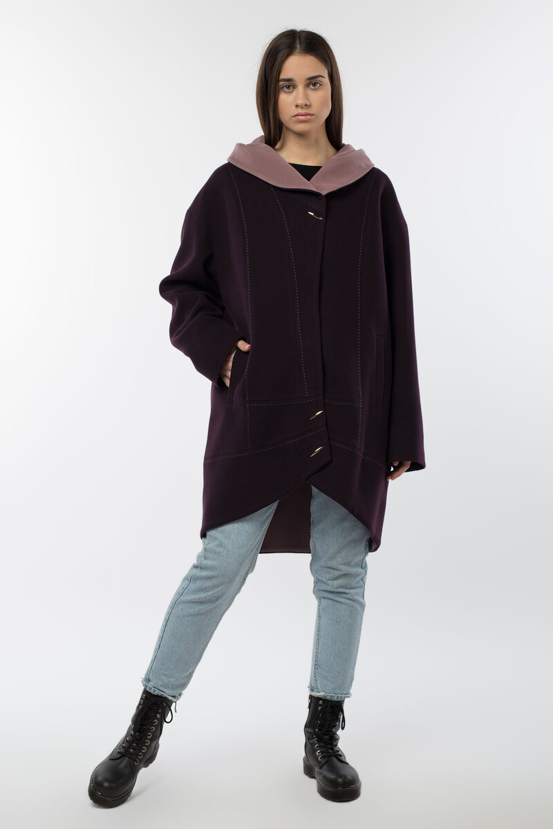 Пальто женское демисезонное EL PODIO, размер 50, цвет баклажан 02456345 однобортное - фото 1