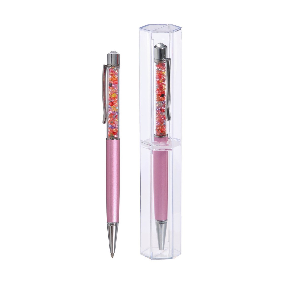Ручка подарочная шариковая в пластиковом футляре поворотная стразы розовая с серебром стразы самоклеющиеся d 6 мм розовый
