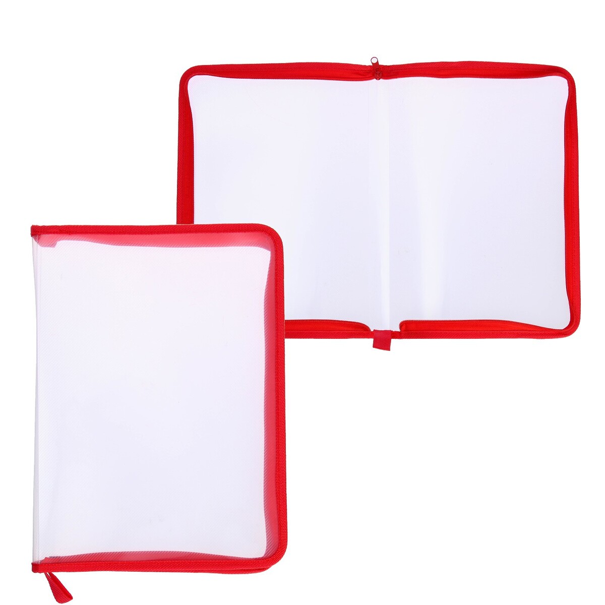 Папка на молнии с 3-х сторон а4, 450мкм, прозрачная с красным кантом папка конверт прозрачная с окантовкой а5