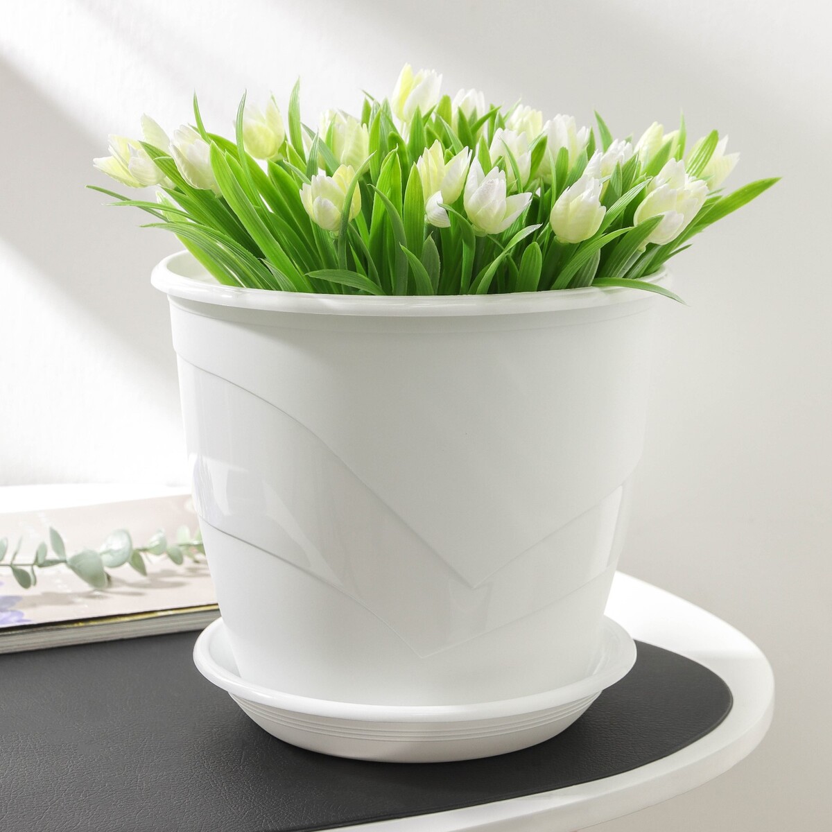 Горшок для цветов с поддоном сушилка для посуды с поддоном 38×24×37 см белый