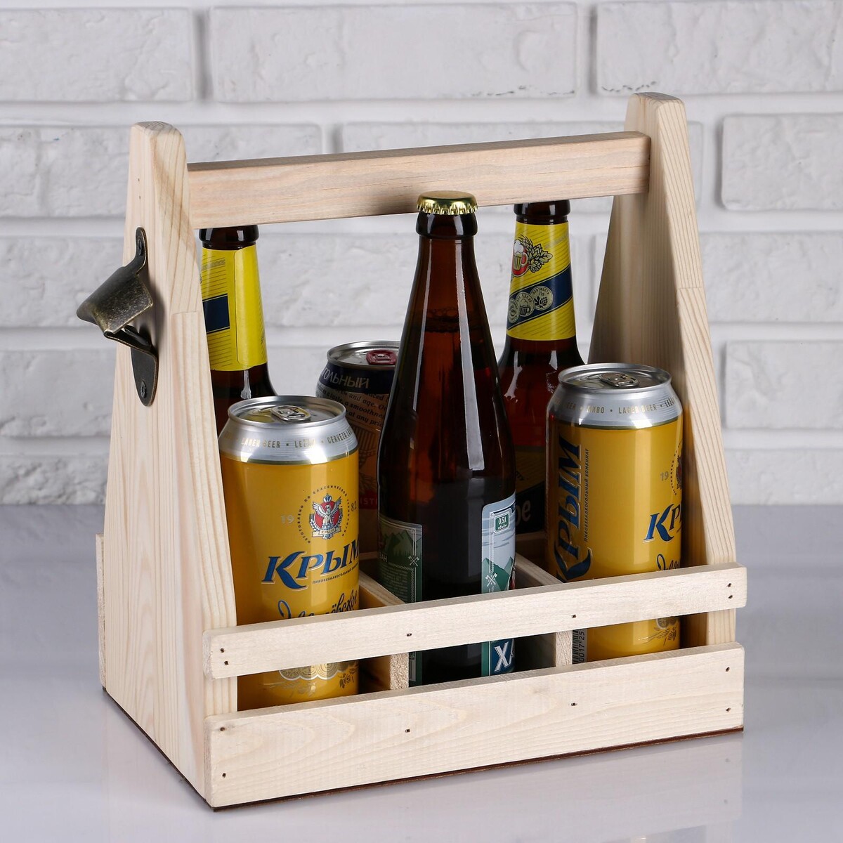 Ящик для пива 27×18×30 см с открывашкой, под 6 бутылок, деревянный полка деревянная под 5 бутылок 57х18 5х11 см