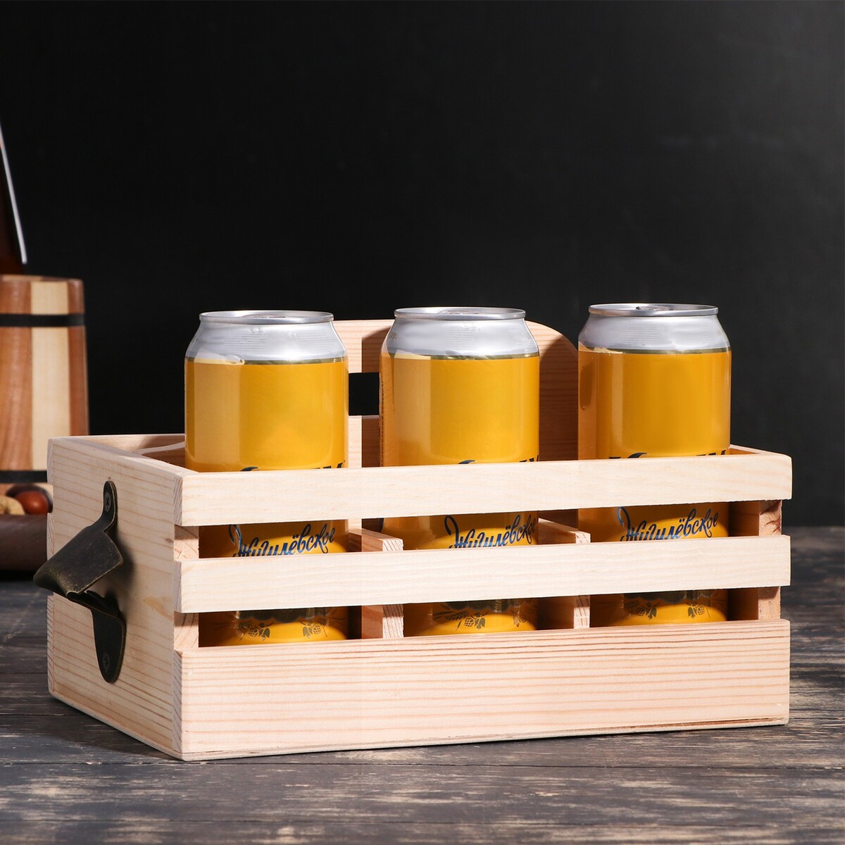 Ящик для пива 27×18×18.5 см с открывашкой, под 6 бутылок, деревянный полка деревянная под 5 бутылок 57х18 5х11 см