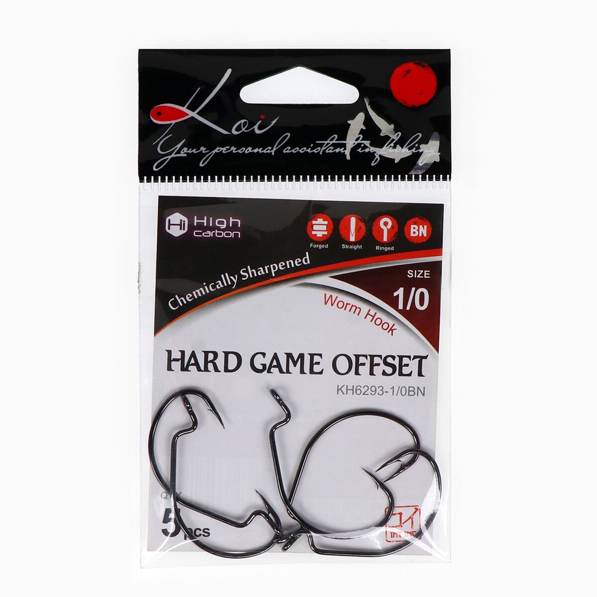 

Крючки офсетные koi hard game offset, цвет bn, № 1/0, 5 шт.