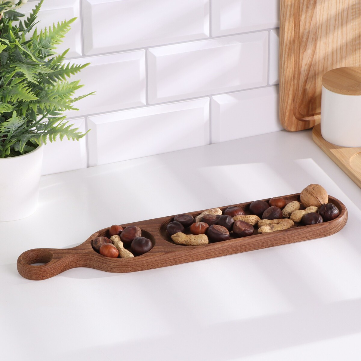 

Менажница с ручкой 40х9х1,8 см бук термообработка, Бежевый