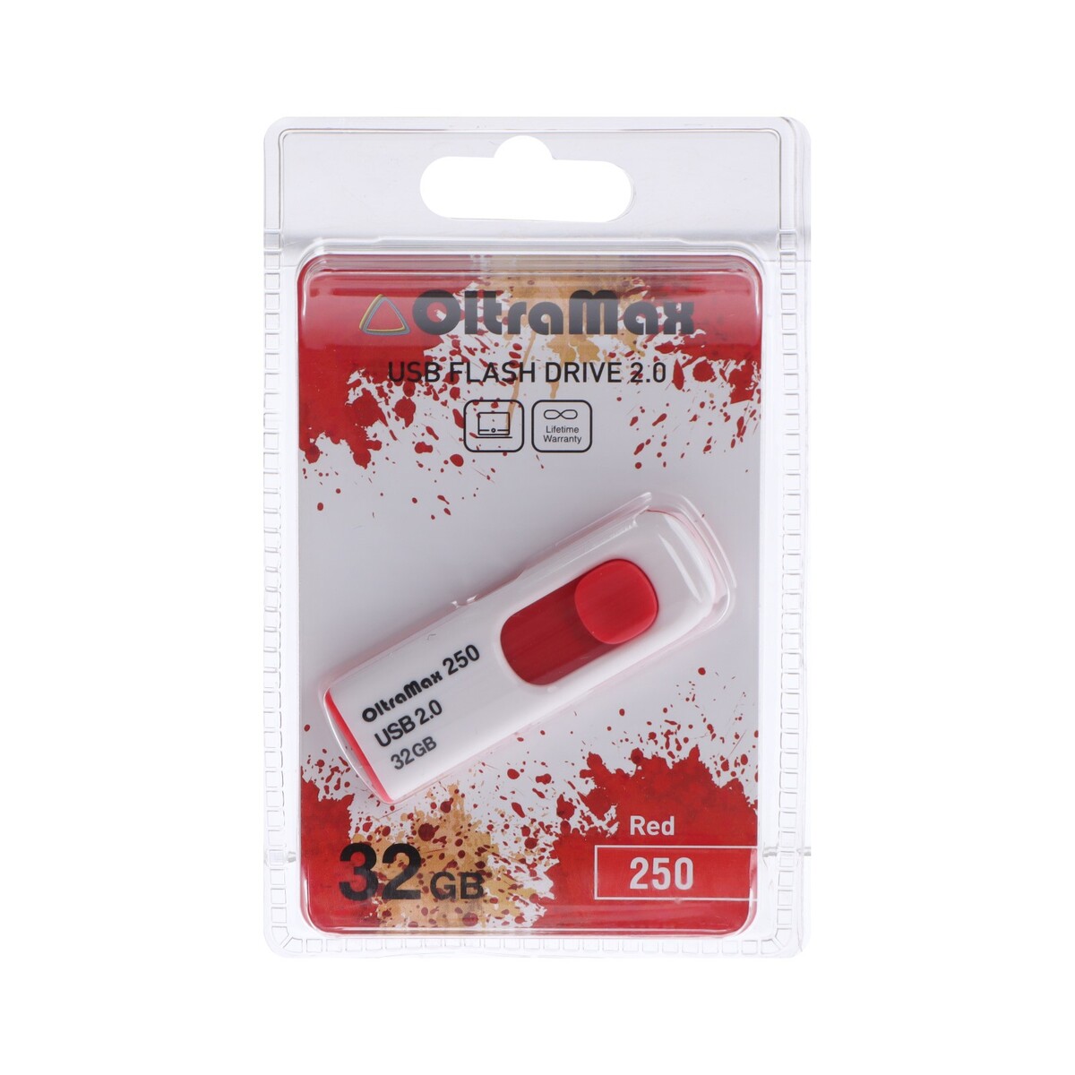 

Флешка oltramax 250, 32 гб, usb2.0, чт до 15 мб/с, зап до 8 мб/с, красная, Красный