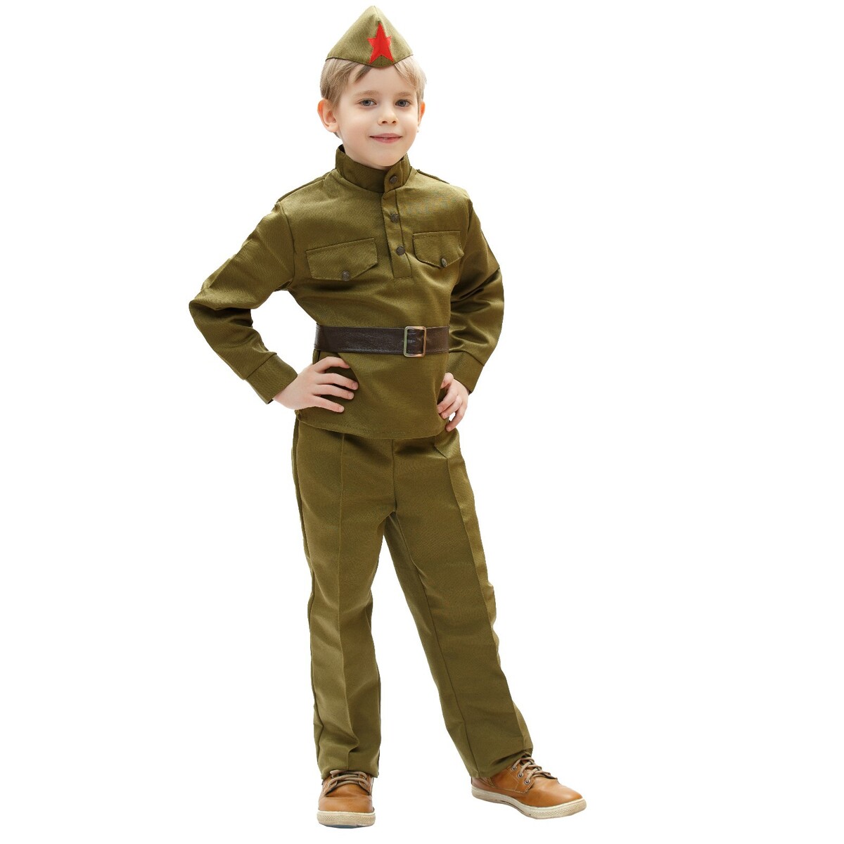 

Костюм военного, гимнастерка, ремень, пилотка, брюки, 5-7 лет, рост 122-134 см
