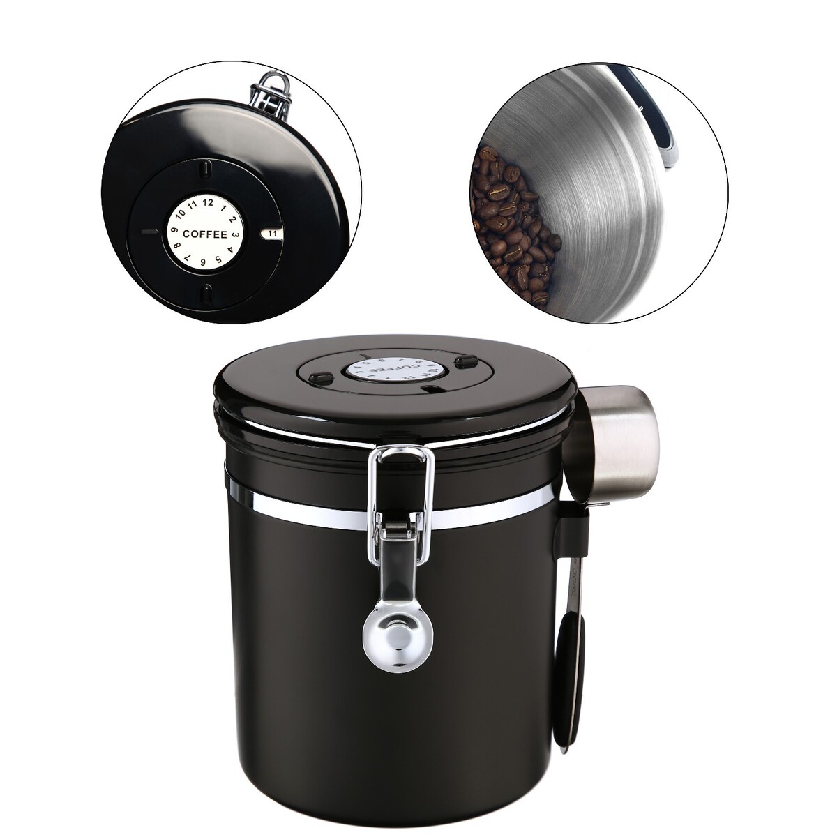 Герметичный контейнер для хранения молотого кофе и кофейных зерен, 1.5 л, 15х12 см, черный баночки для хранения 4 шт 5 г прозрачный