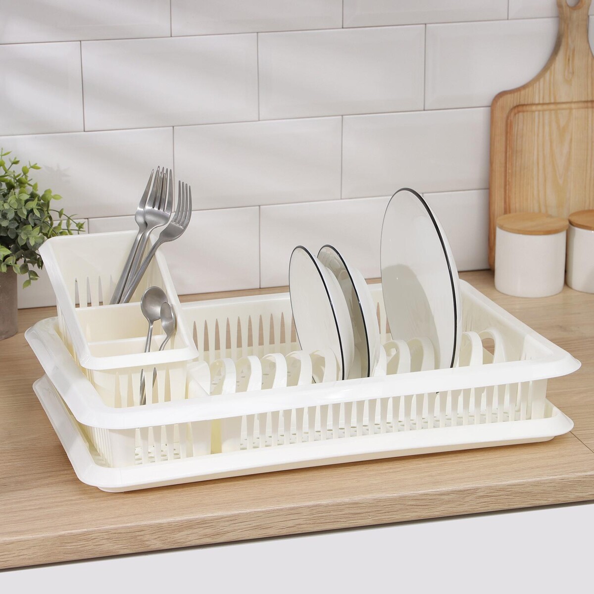 Сушилка для посуды с поддоном, с сушилкой для столовых приборов сушилка для посуды с поддоном 38×24×37 см белый