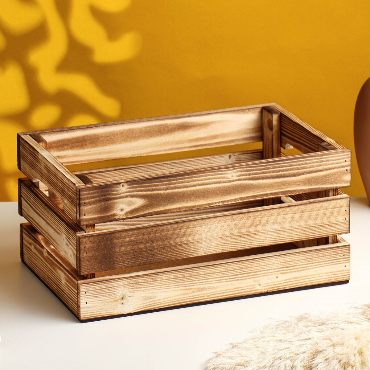 Кашпо - ящик деревянный 30х20х14,5 см обожженный подарочный ящик 30×20×10 см деревянный с откидной крышкой с замком ручка дарим красиво
