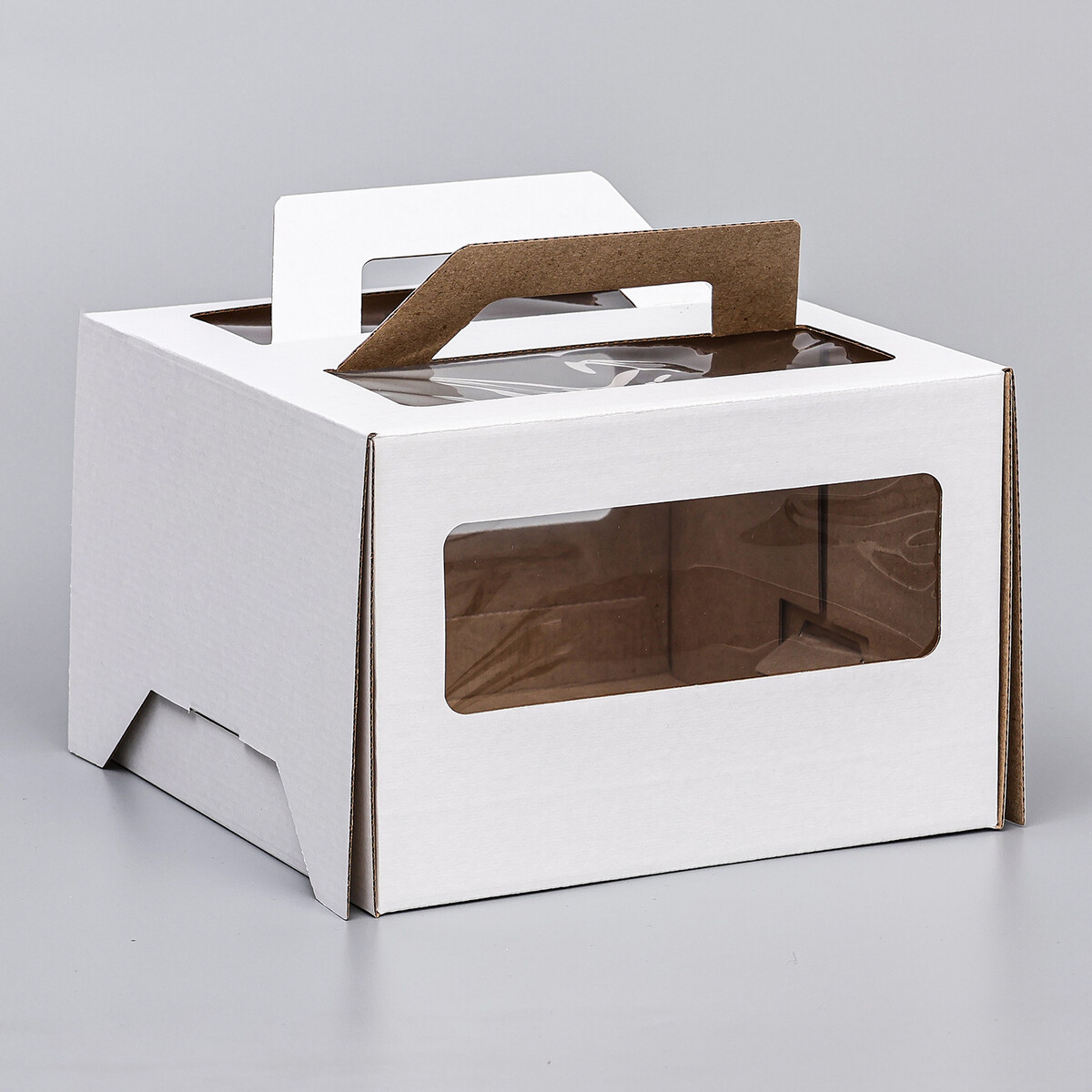 Коробка под торт 2 окна, с ручками, белая, 22 х 22 х 15 см коробка для десерта белая 10 х 10 х 6 5 см