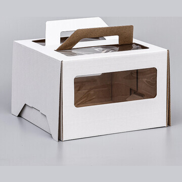 Коробка под торт 2 окна, с ручками, бела