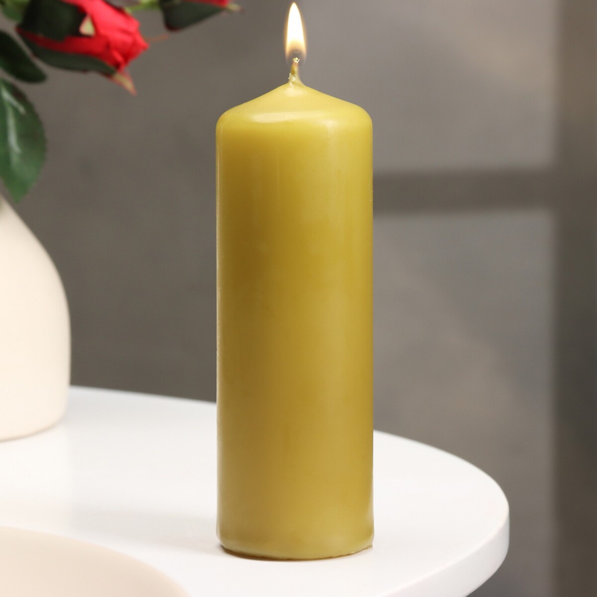Свеча - цилиндр, 4×12 см, 15 ч, оливковая свеча цилиндр 4×6 см 9 ч каштан