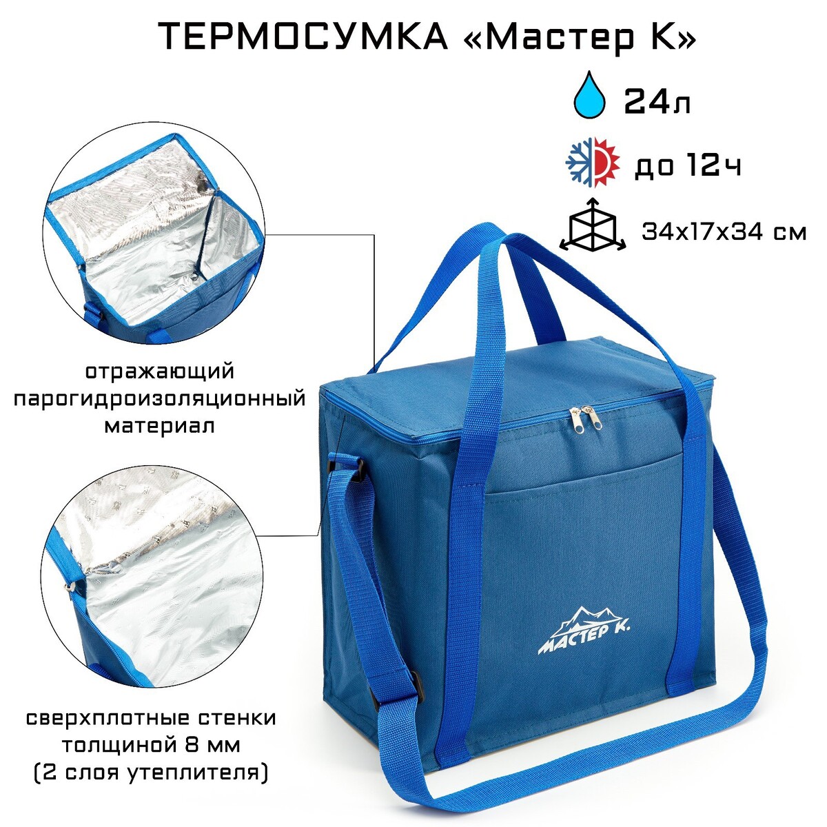 Термосумка, 20 л, 34 х 17 х 34 см, темно-синяя сумка для документов family documents темно синяя 36 х 29 см