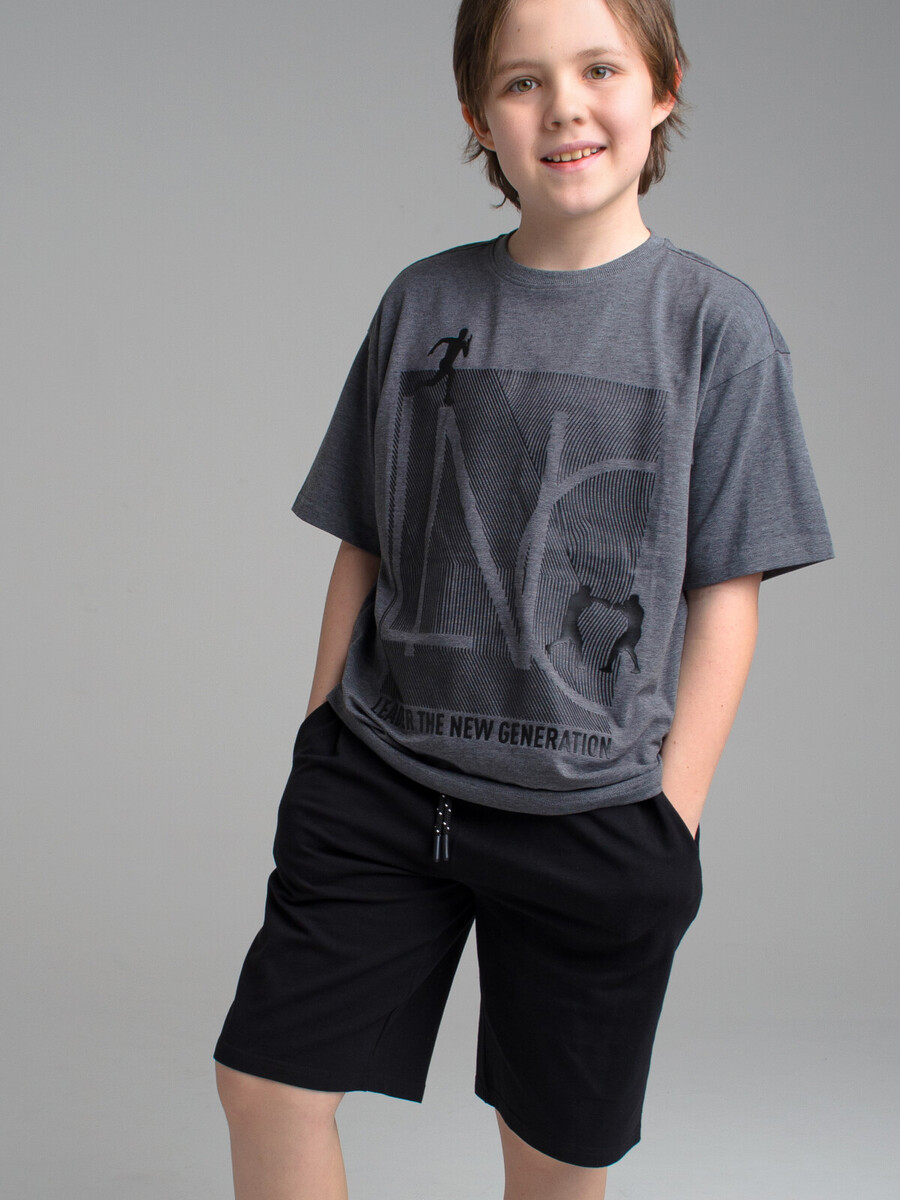 Комплект трикотажный фуфайка футболка шорты PLAYTODAY, размер рост 128 см, цвет серый 02738990 - фото 1