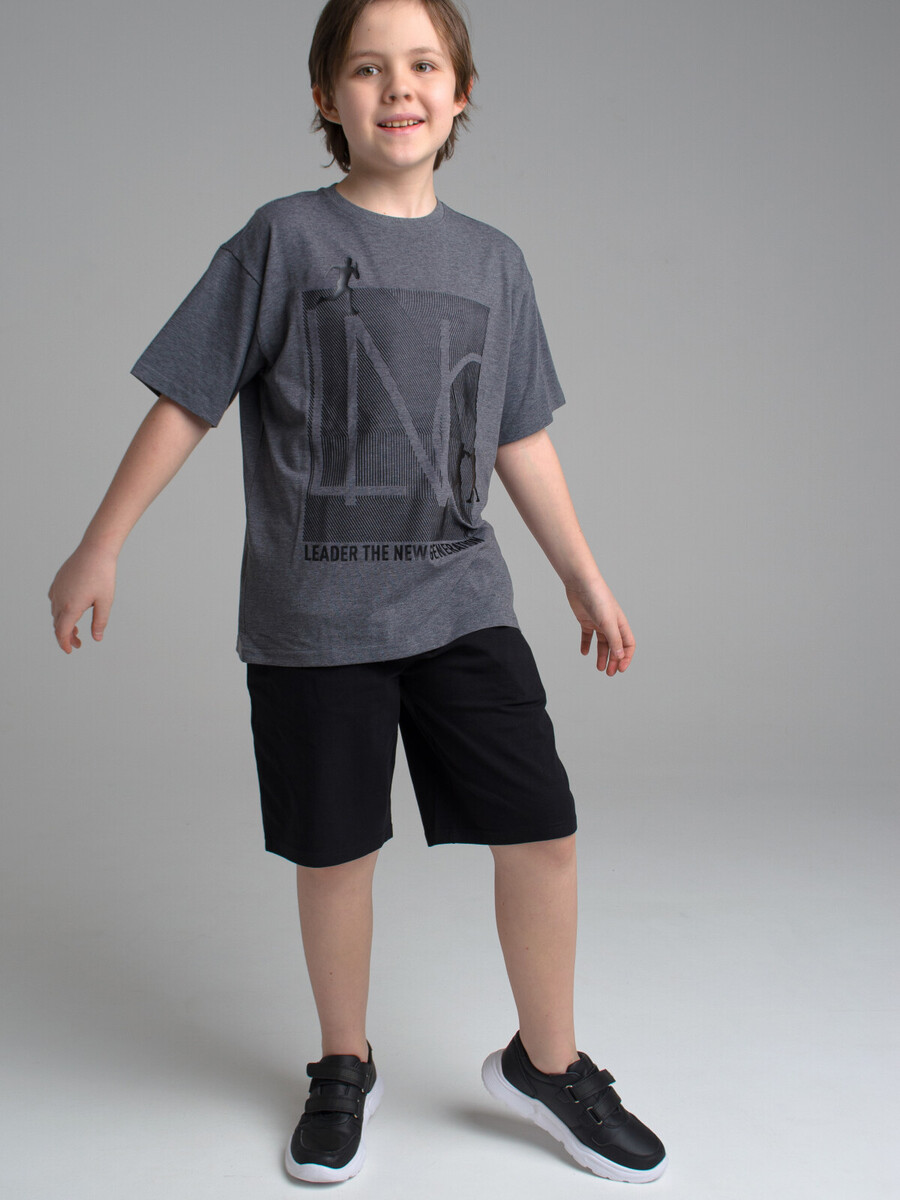 Комплект трикотажный фуфайка футболка шорты PLAYTODAY, размер рост 128 см, цвет серый 02738990 - фото 2