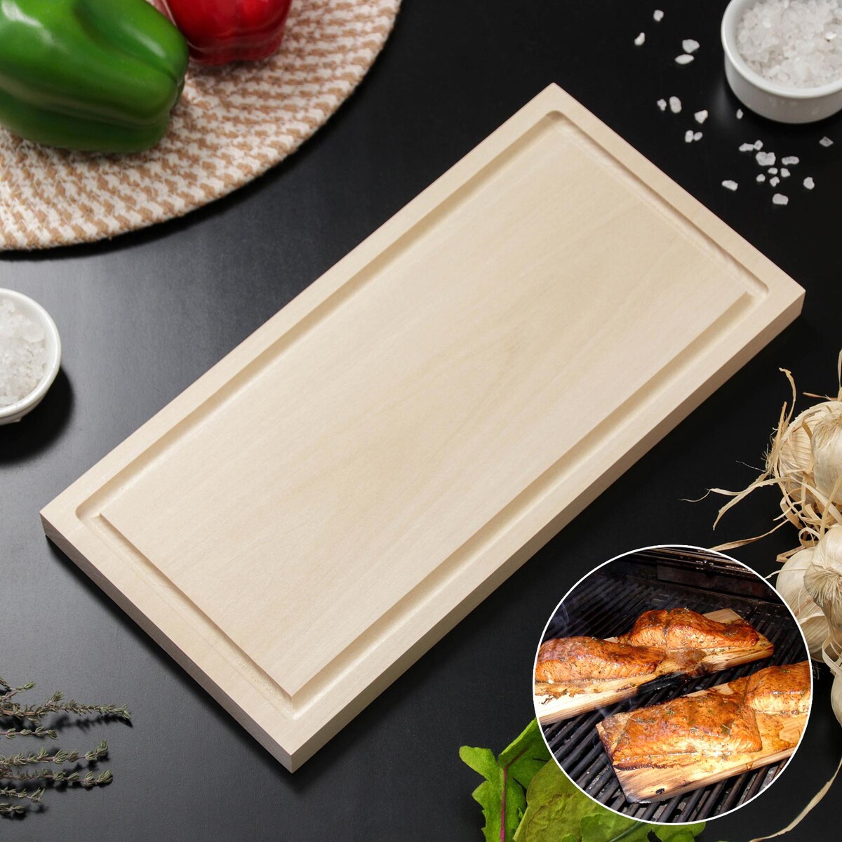 

Доска разделочная для гриля и подачи, 30×15×2 см, с пазом для сока, липа, Бежевый