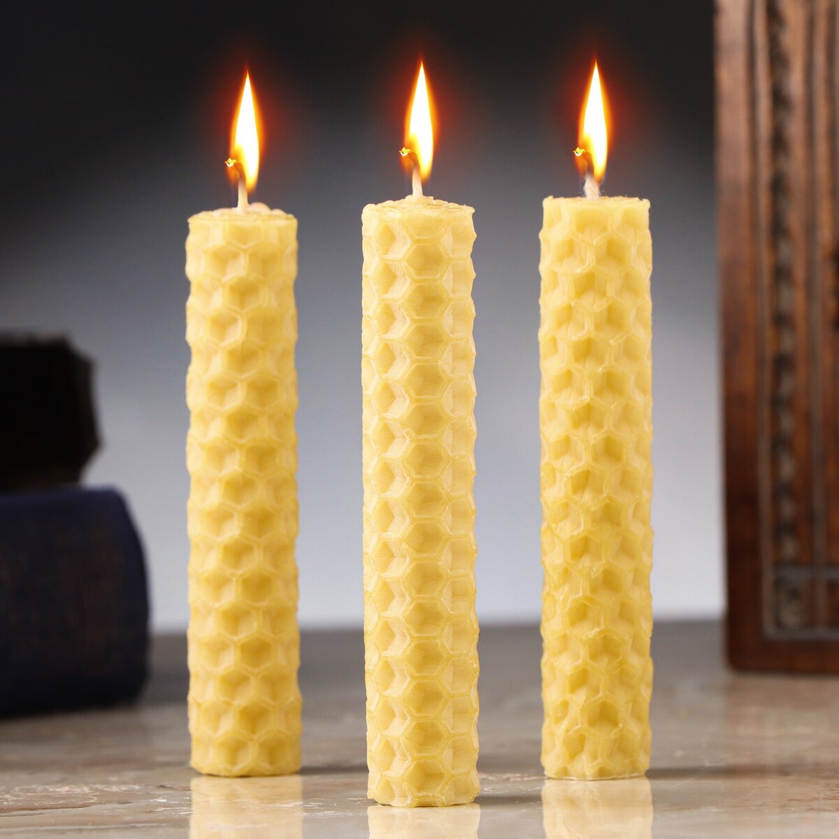 Набор свечей из вощины, 3 шт, 8х1,7 см, 45 мин, желтый No brand 02773233 - фото 1