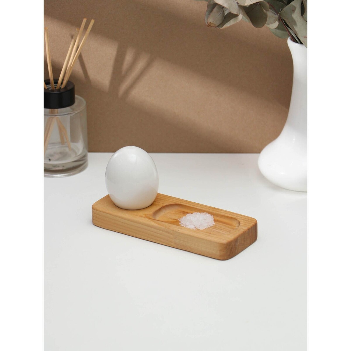 Подставка для яйца с солонкой под специи adelica, 15×6×1.8 см, береза подставка для яйца ссср 1 ячейка d 11 3×1 8 см берёза