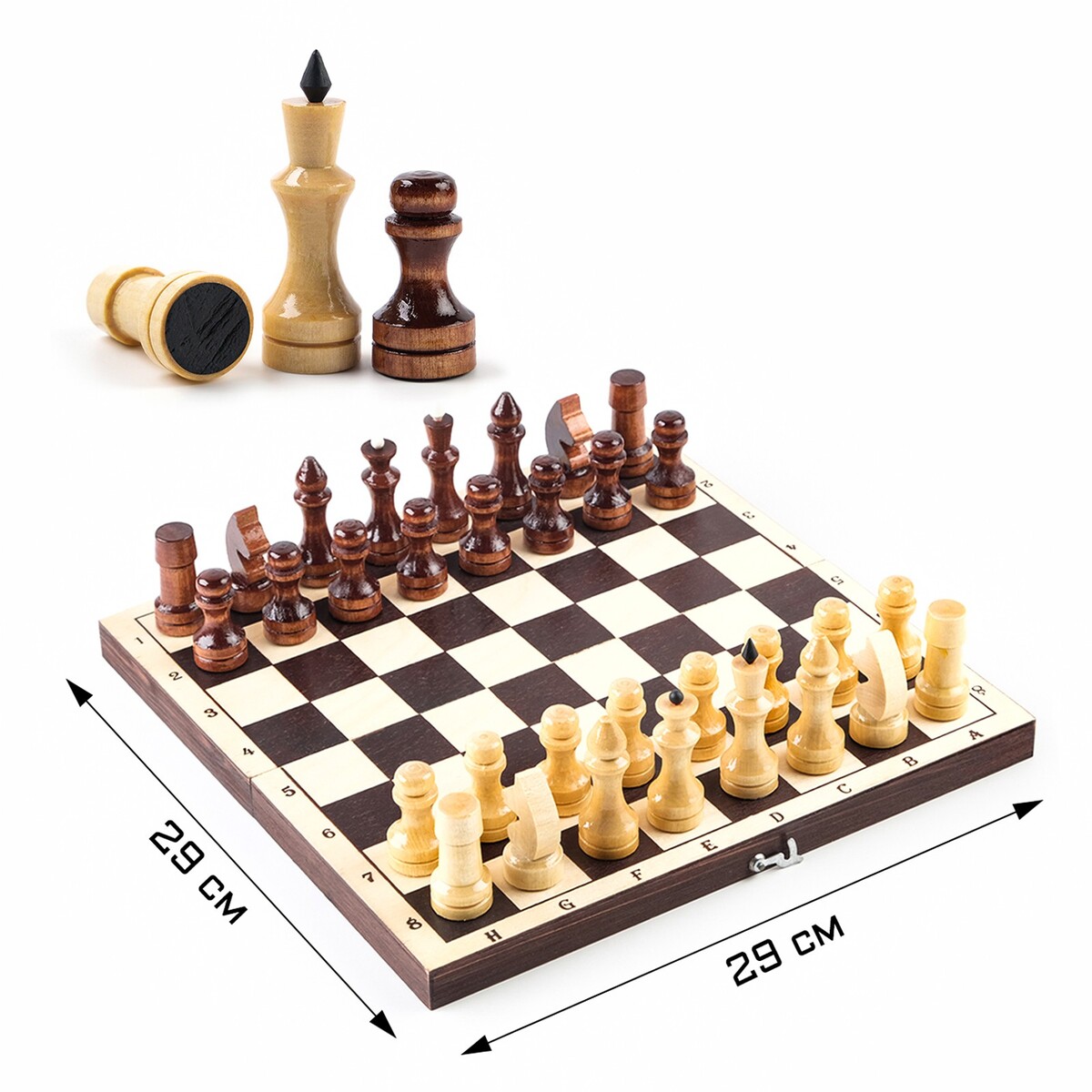Шахматы обиходные, 29 х 29 х 4.3 см, темная доска, фигуры лак шахматы обиходные 29 х 29 см доска дерево фигуры пластик король h 6 5 см пешка h 3 5 см