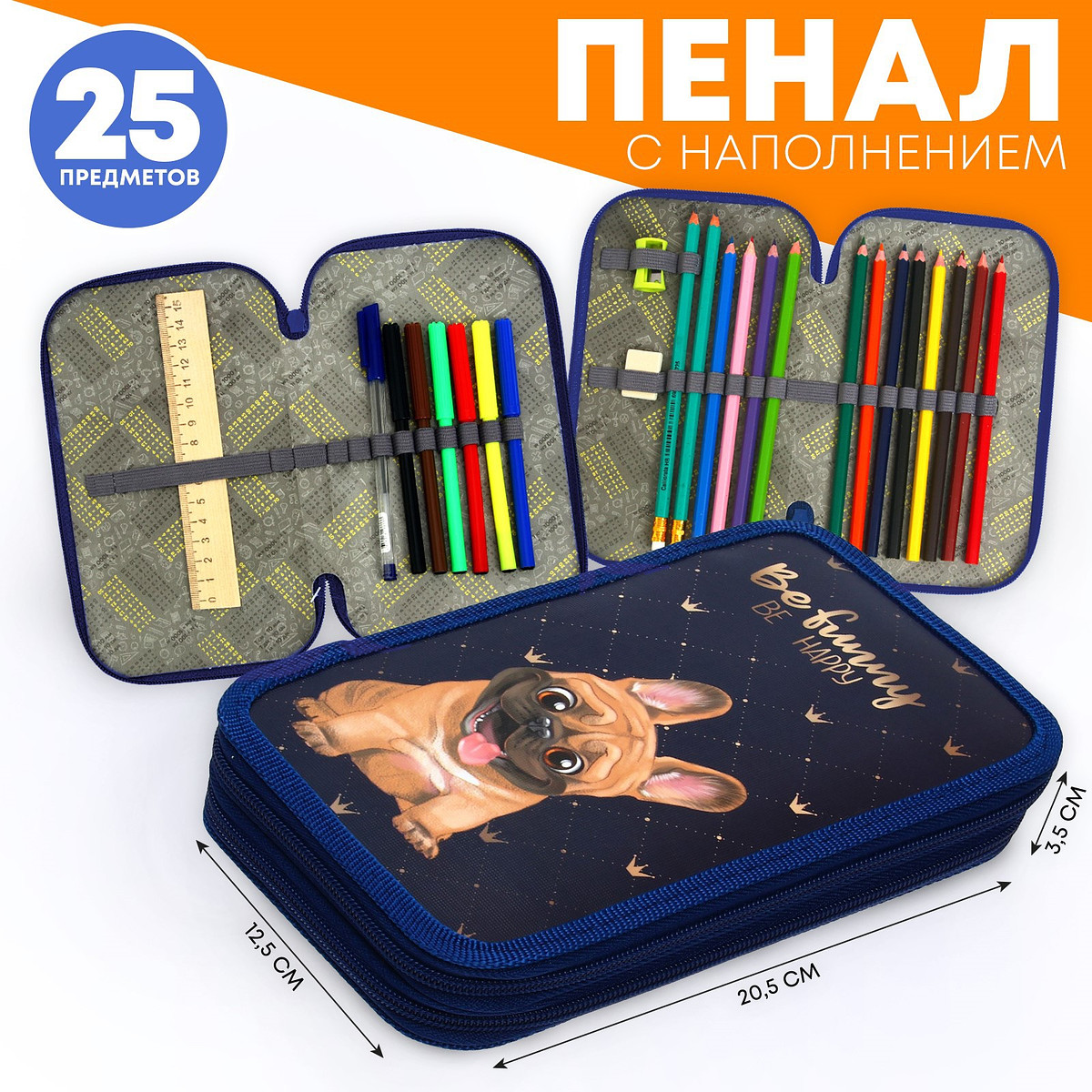 

Пенал школьный с наполнением calligrata, Синий
