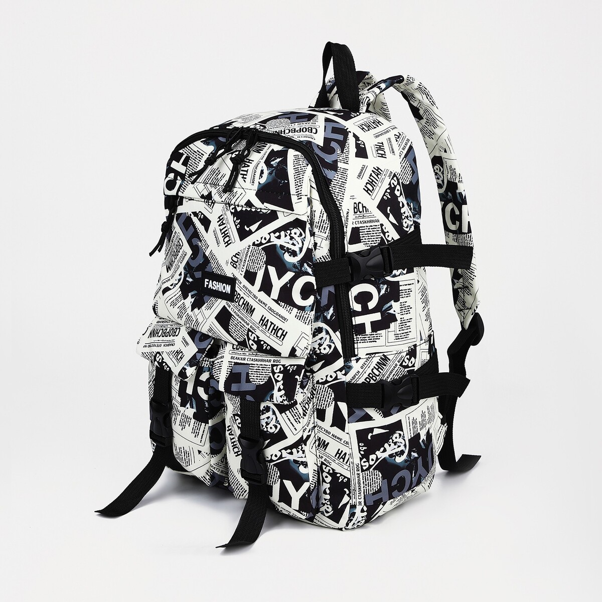 Рюкзак молодежный из текстиля на молнии, 3 кармана, цвет черный/белый рюкзак текстильный аниме 38х14х27 см белый