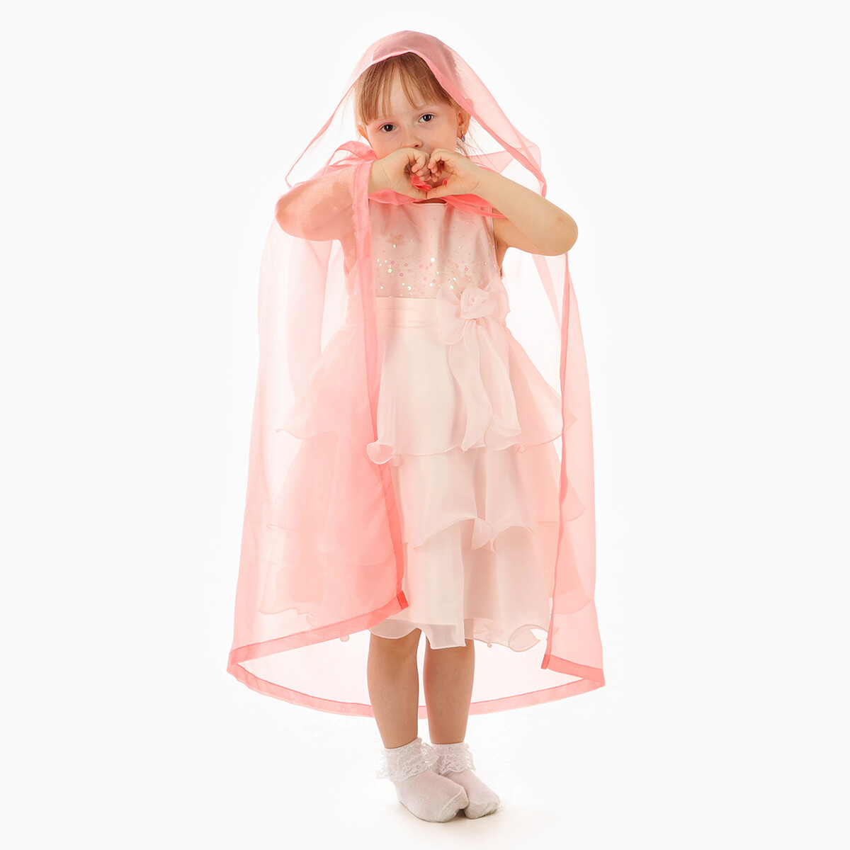 Карнавальный плащ детский, органза розовая, длина 85 см