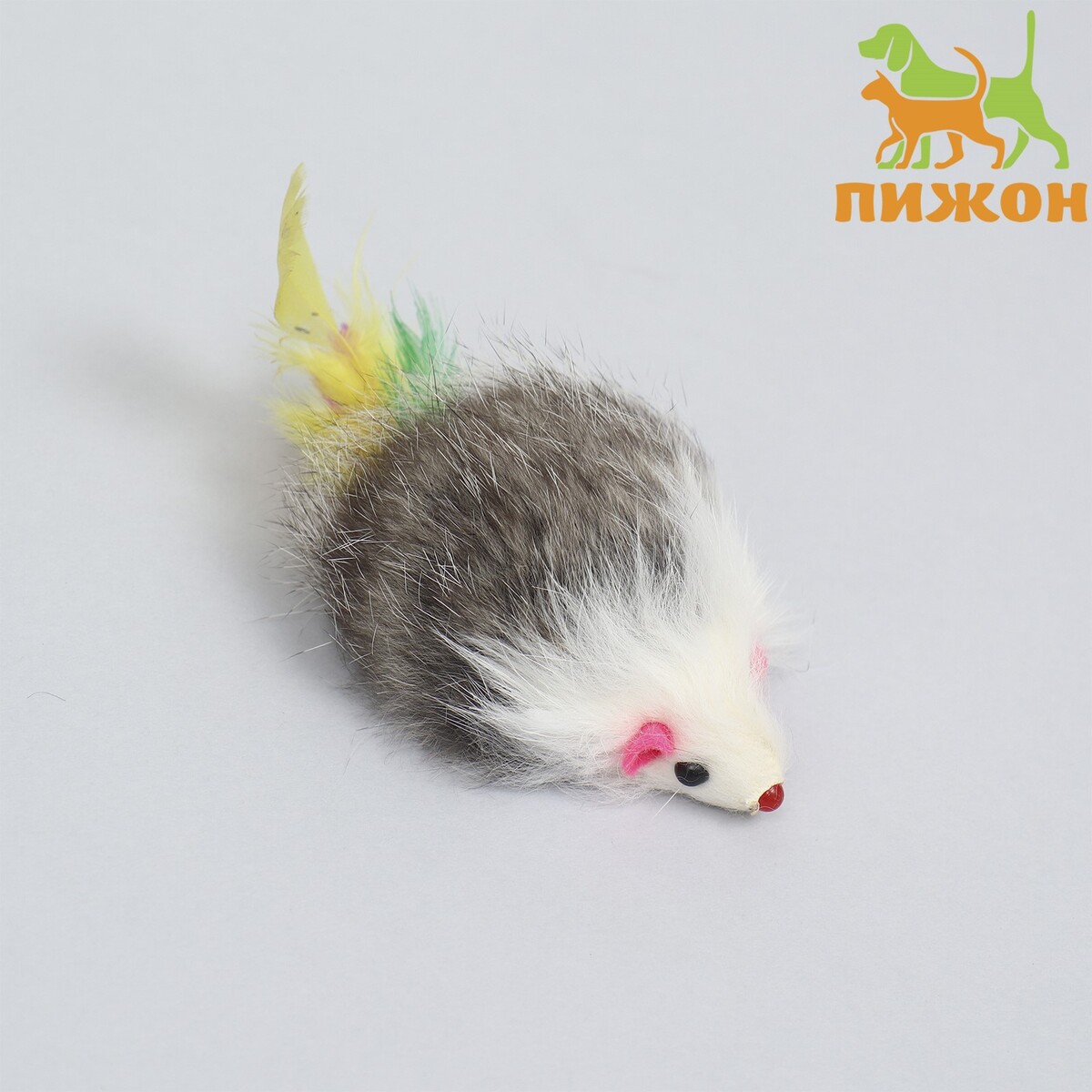 

Мышь из натурального меха с хвостом из перьев, 5 см