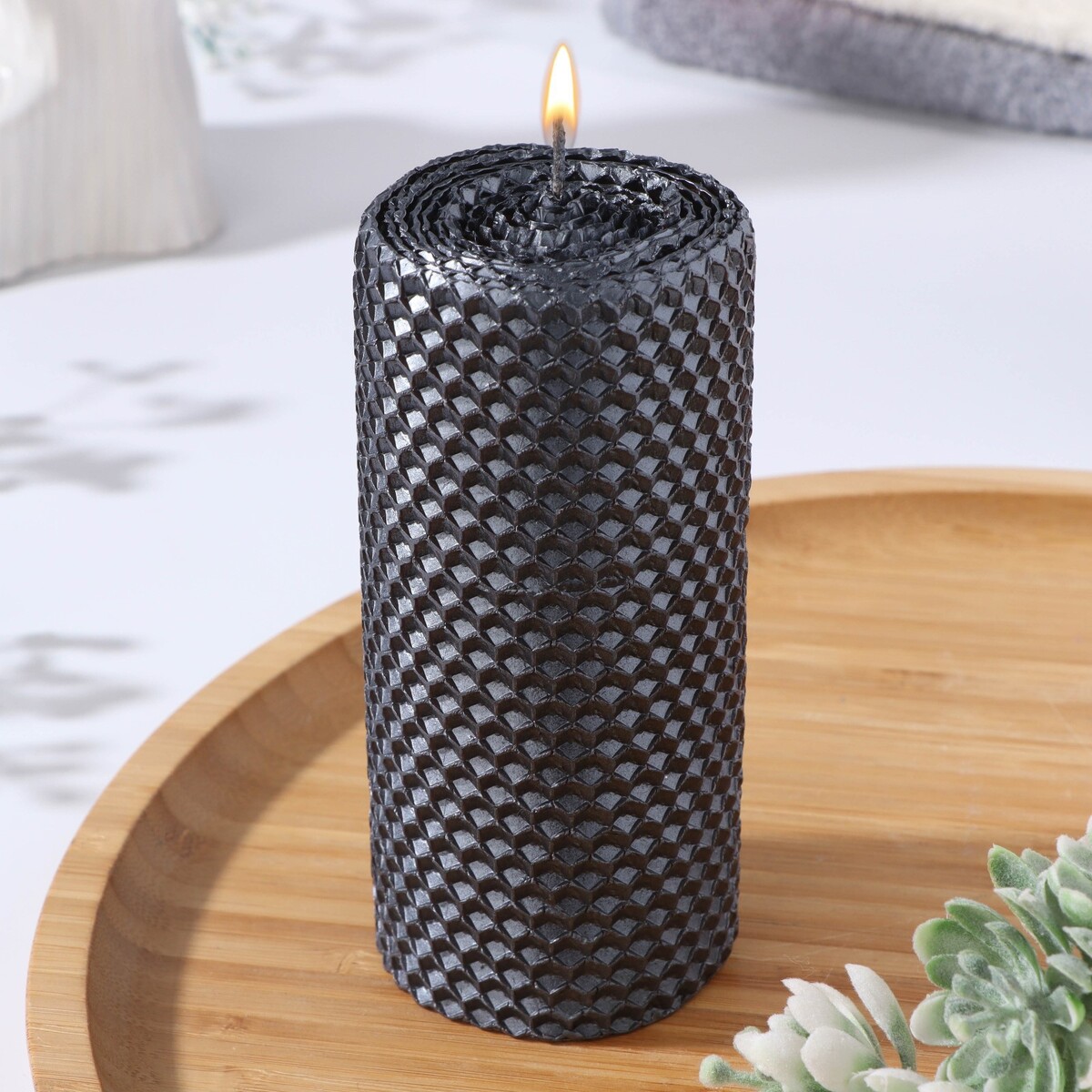 Свеча из вощины, 6х6х12,5 см, мокрый асфальт металлик свеча из вощины с крапивой