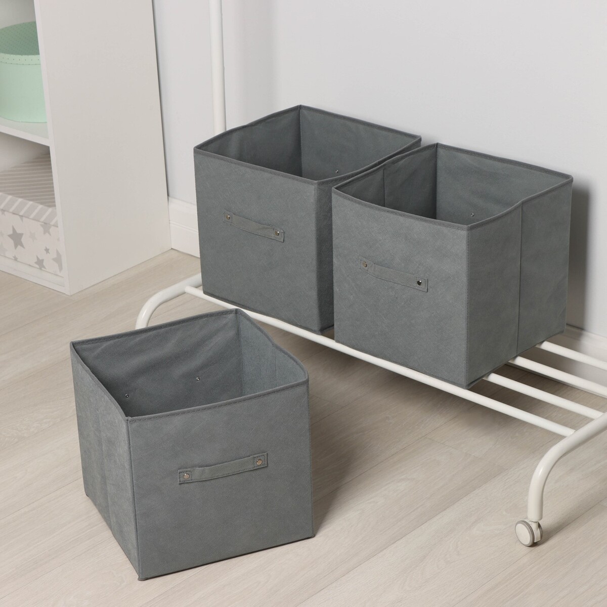 Короба для хранения вещей складные, без крышек, набор из 3 шт, 31×31×31 см, цвет серый