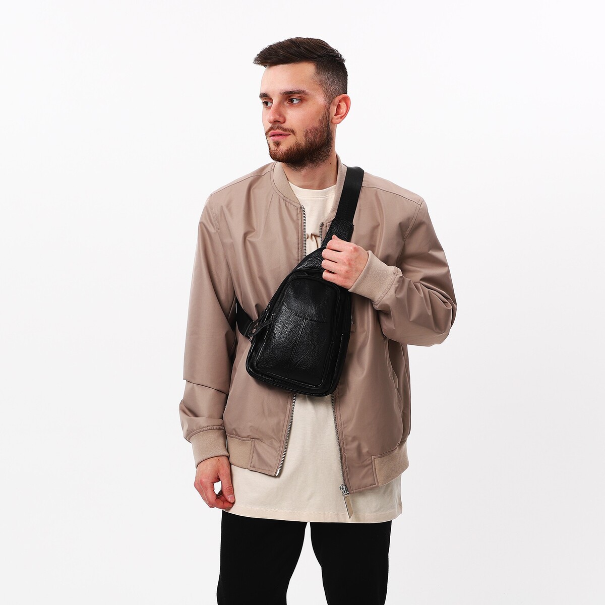 фото Сумка слинг мужская, искусственная кожа, цвет черный no brand