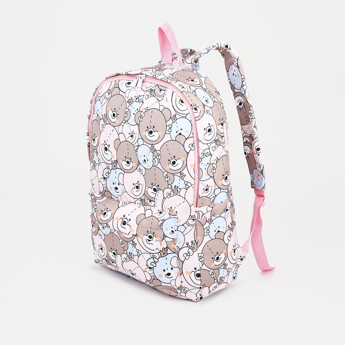 Рюкзак школьный на молнии из текстиля, наружный карман, цвет розовый