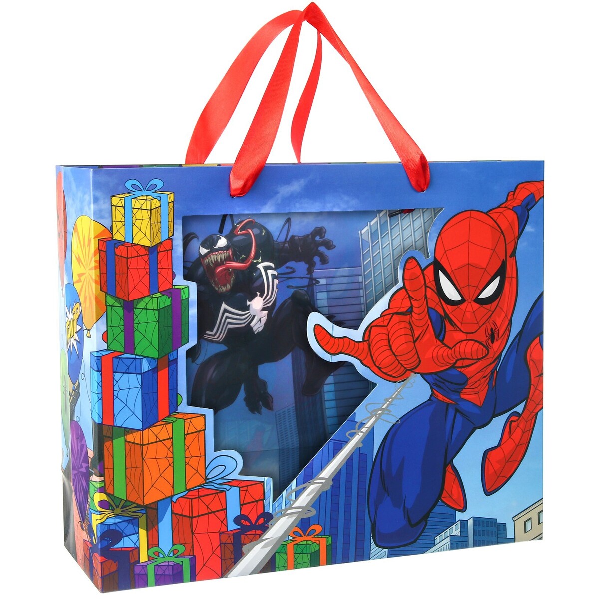 Пакет подарочный с пластиковым окном, 31х26х11 см, человек паук