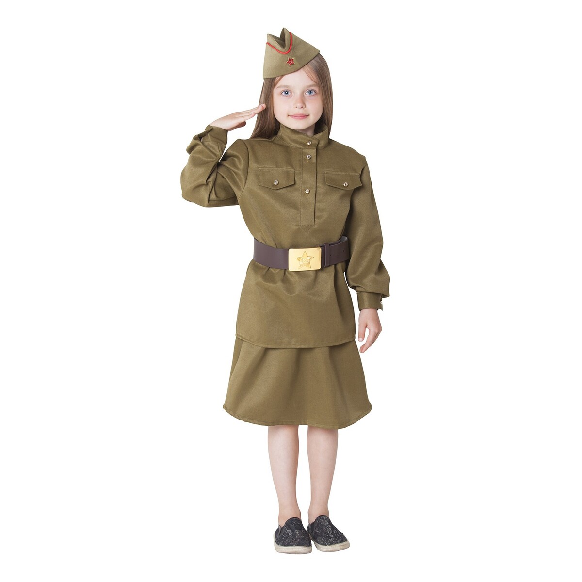 Костюм военный для девочки: гимнастерка, юбка, ремень, пилотка, рост 152 см, р-р 40 юбка для девочки