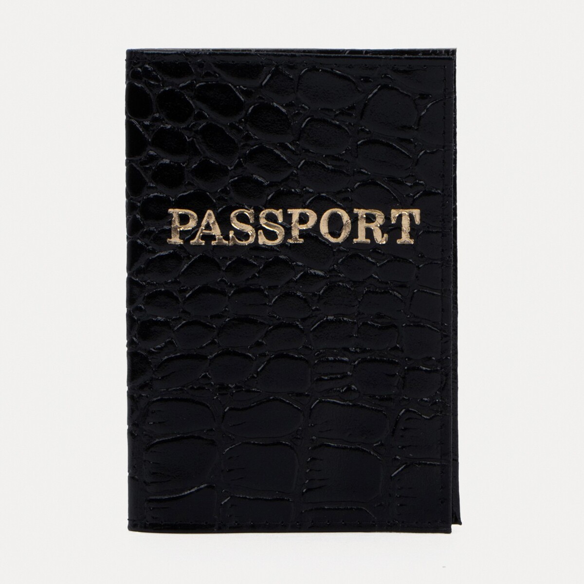 Обложка для паспорта, тиснение фольга, крокодил, цвет черный No brand