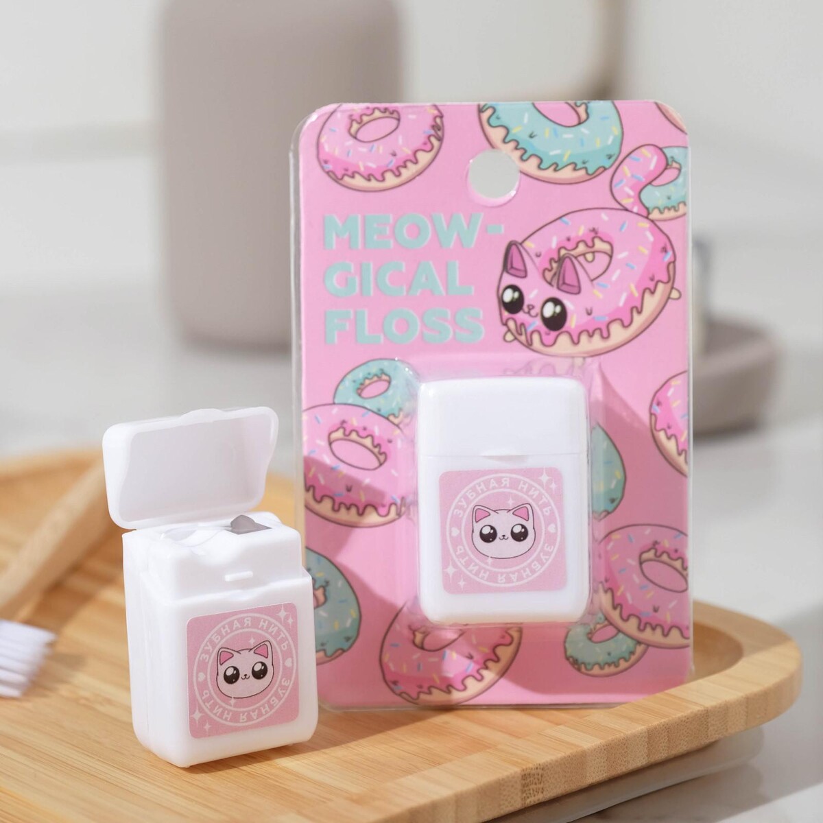 

Зубная нить на подложке meowgical floss, 15 м, 6,5 х 10 см