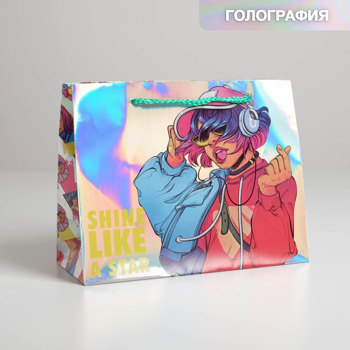 

Пакет подарочный голографический shine like a star, 23 × 18 × 10 см, Серебристый