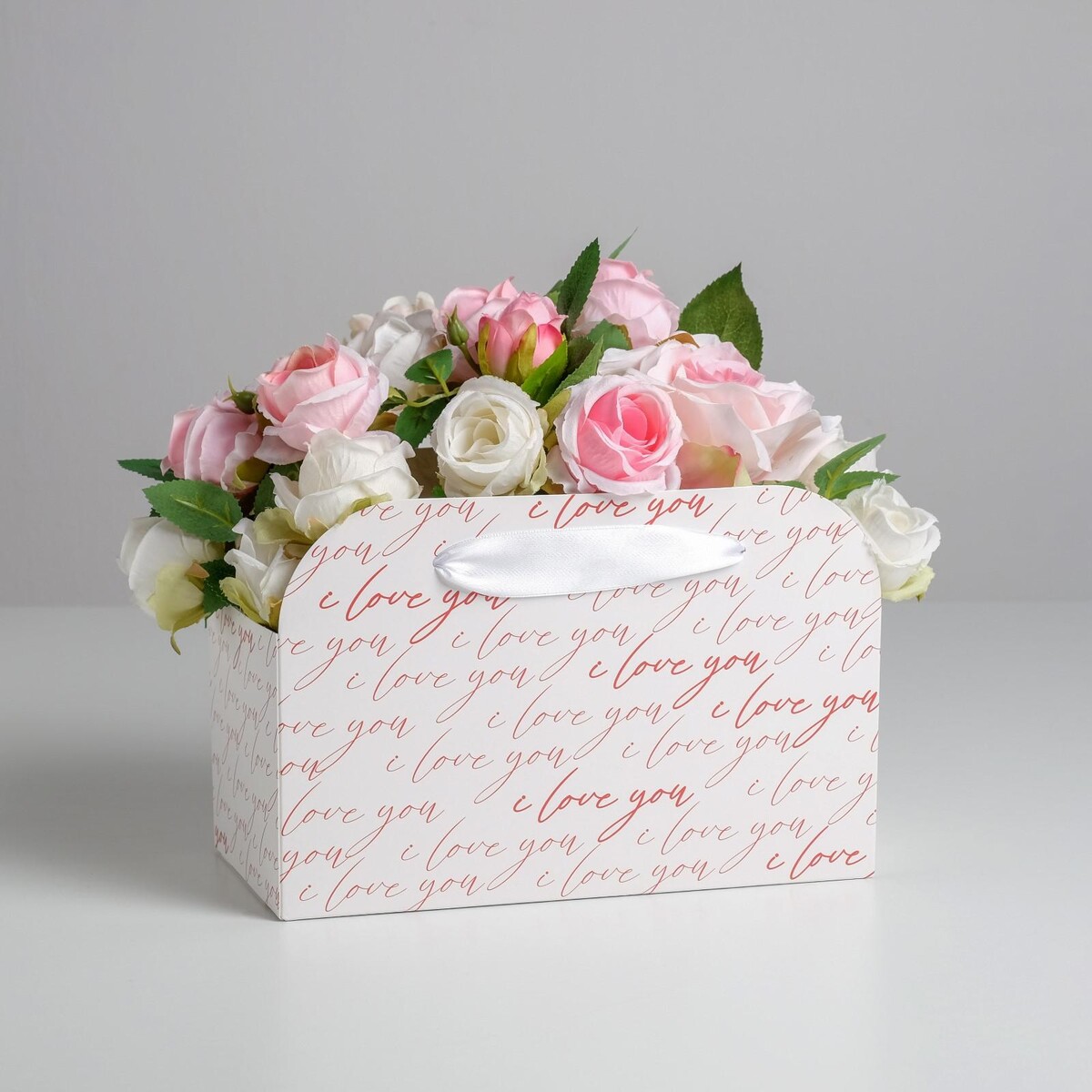 

Переноска для цветов складная i love you, 24 × 12 × 16 см, Белый