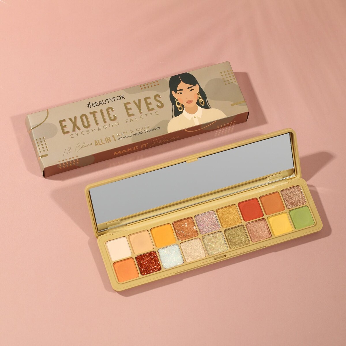

Палетка теней для век exotic eyes, 18 оттенков, с зеркалом, Разноцветный