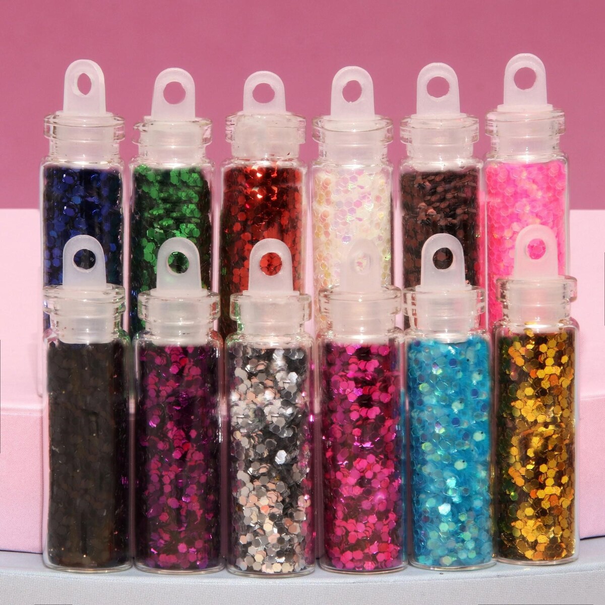 Блестки для декора, крупные, набор 12 бутылочек, разноцветные набор глиттера в стеклянных бутылках с пробками