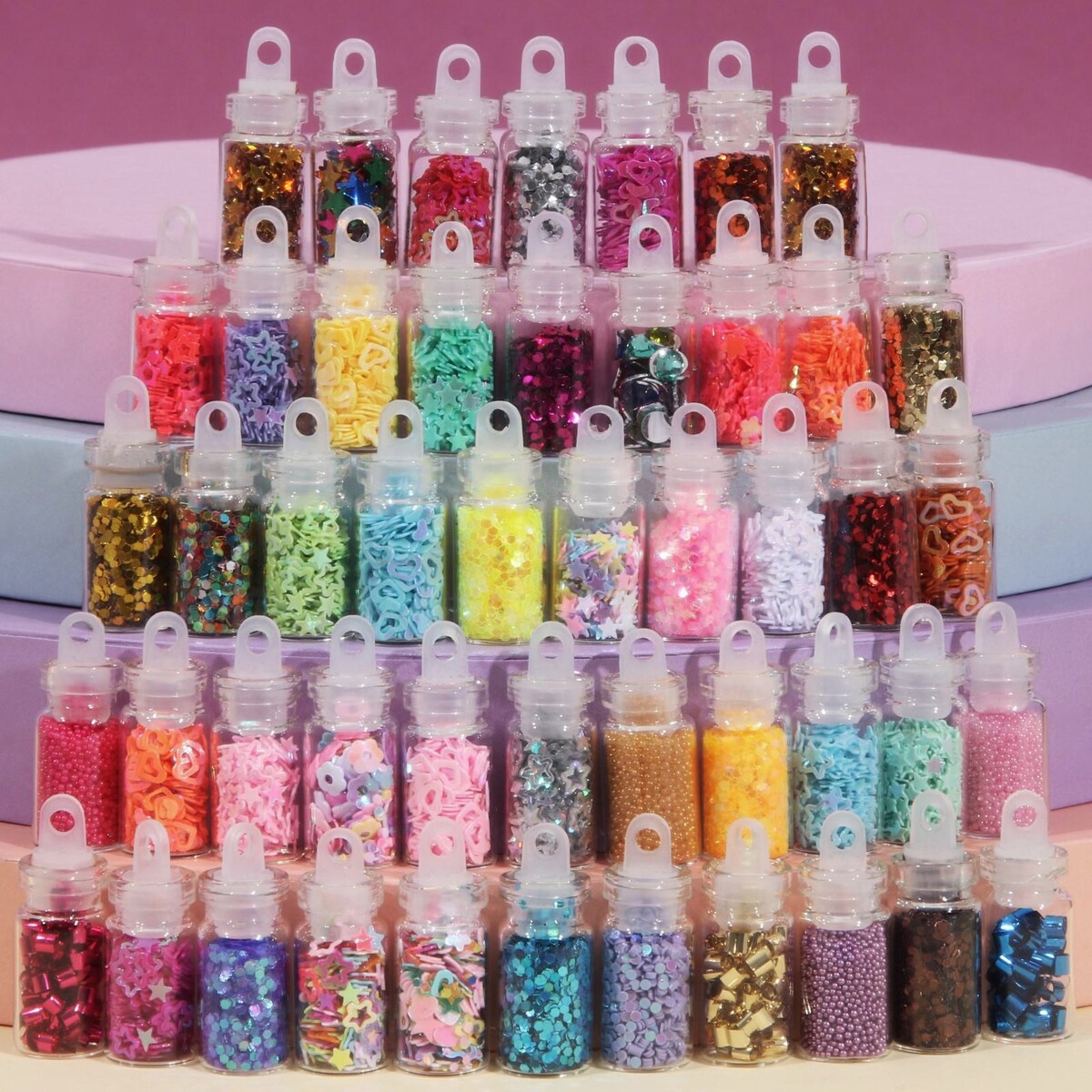 Ассорти для декора, в пластиковом органайзере, набор 48 бутылочек, разноцветные набор баночек для декора 25 шт в органайзере 4 мл 19 × 10 × 3 5 см прозрачный