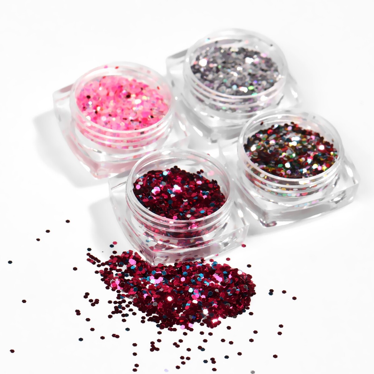 Блестки для декора, крупные/мелкие, набор 4 баночки, разноцветные мелкие кристаллы для декора ногтей glitter is the new world