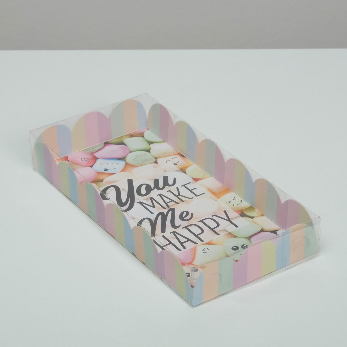 

Коробка для кондитерских изделий с pvc крышкой you make me happy, 21 х 10,5 х 3 см, Разноцветный