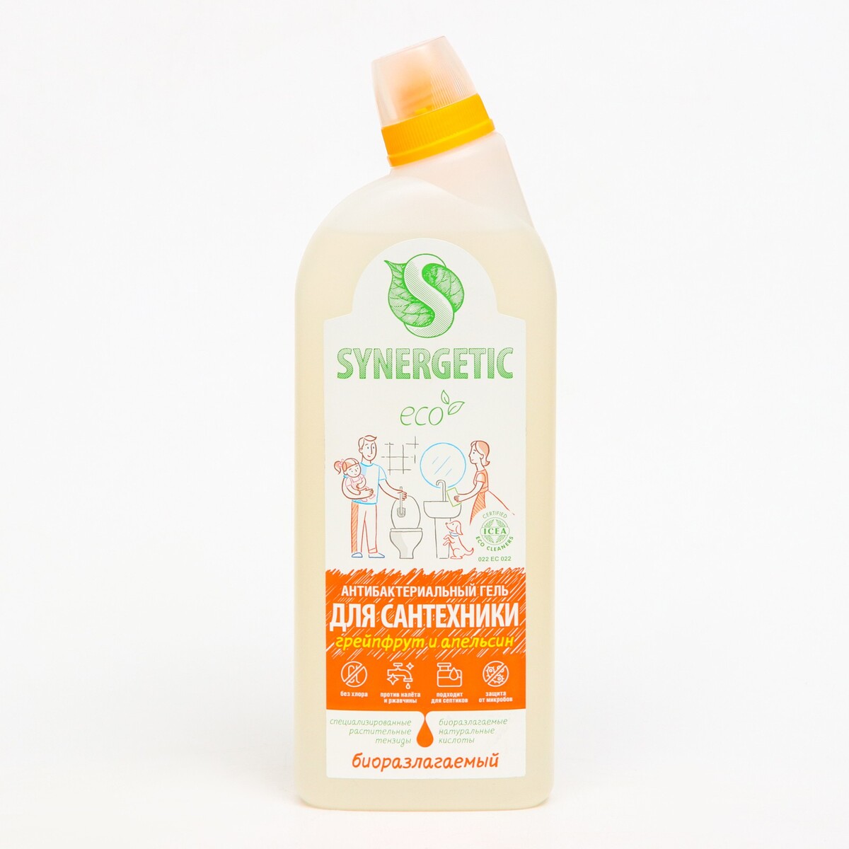 Средство биоразлагаемое для мытья сантехники synergetic грейпфрут и апельсин 5 в 1, 0,7л