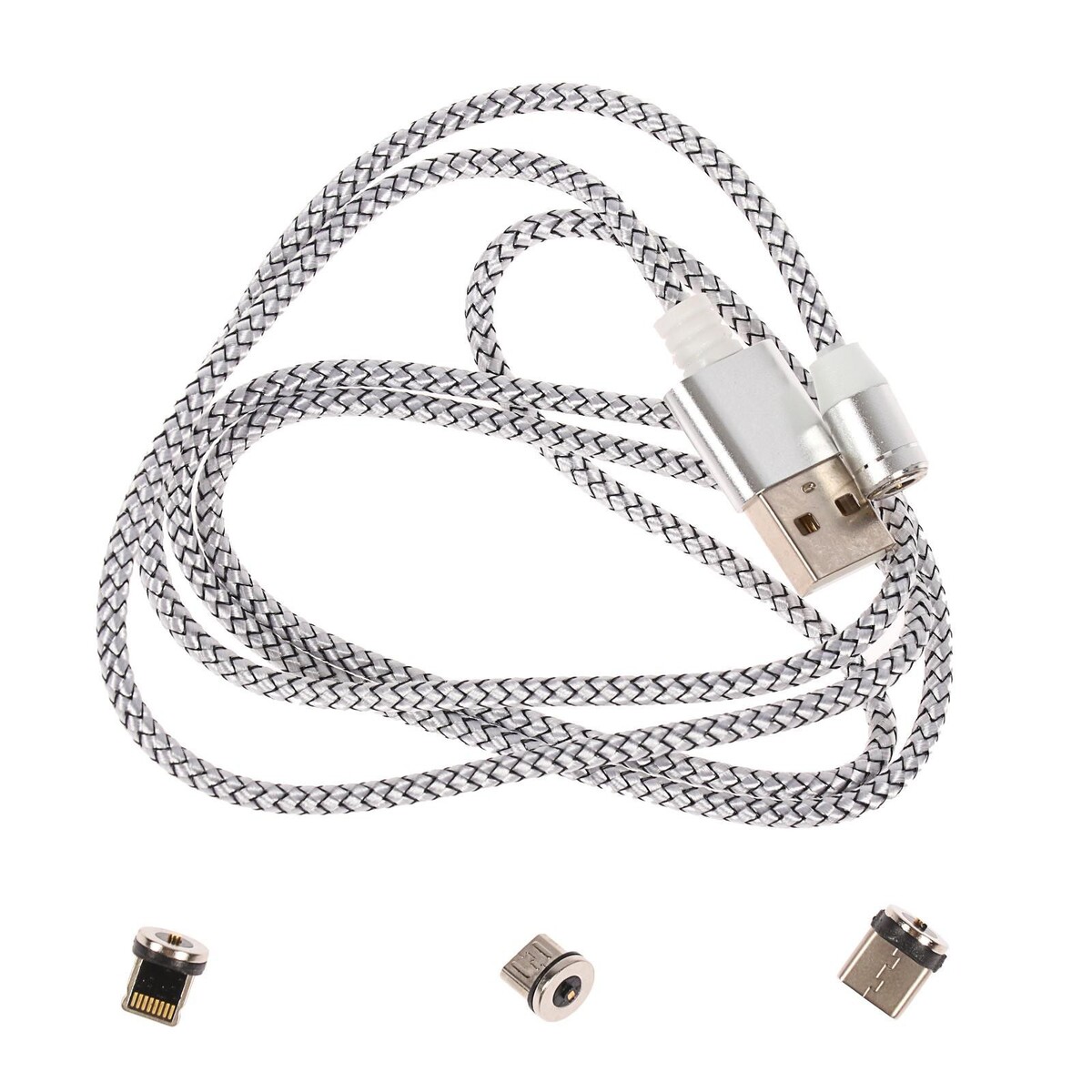 Кабель luazon ln-6, microusb/type-c/lightning - usb, 1 а, 1 м, магнитный разъем 3569014 Микс, черный, белый, фото 4
