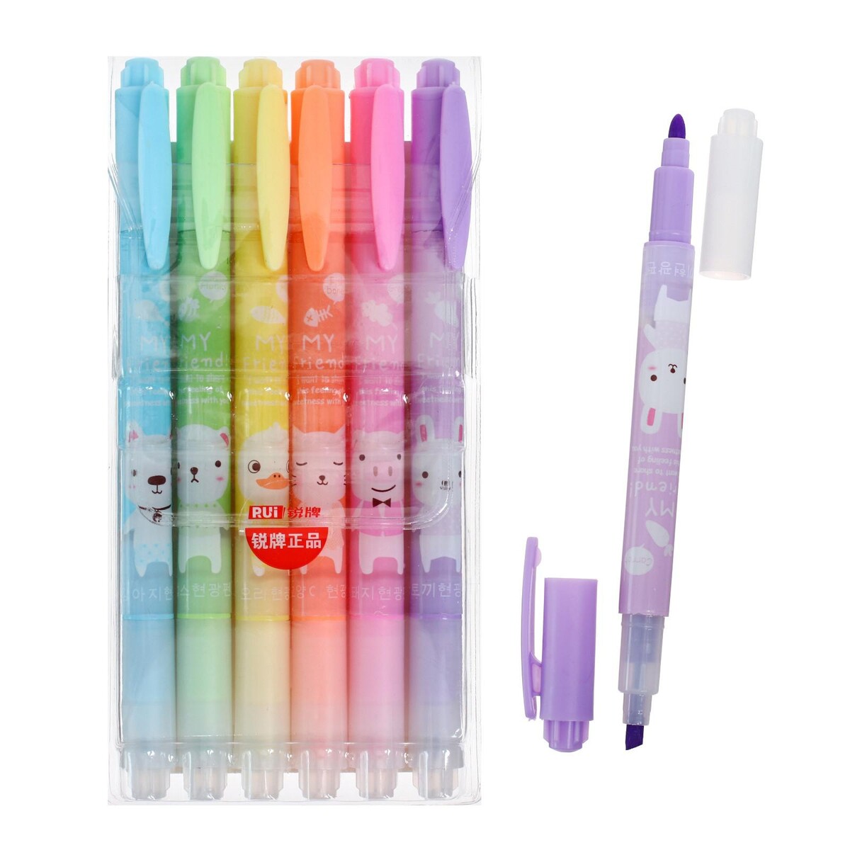 Набор маркеров-текстовыделителей, 6 флуоресцентных цветов, двусторонние восковые карандаши набор 6 цветов смешарики