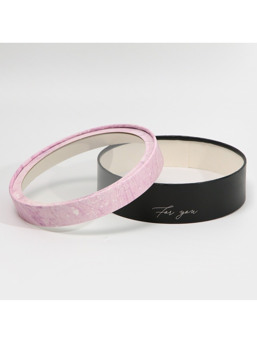 

Коробка для макарун, кондитерская упаковка тубус с окном, for you 20 х 20 х 5 см, Розовый;черный